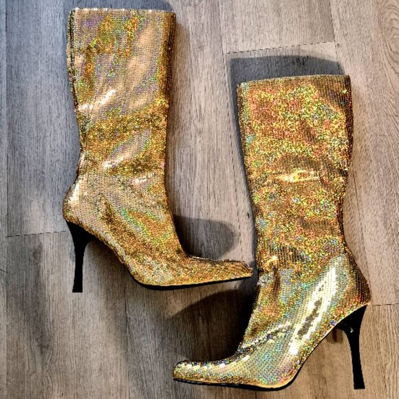 Vintage Knee High Sequin Boots - Anne Michelle Refuel Sz 10 Unworn - Picture 3 of 6